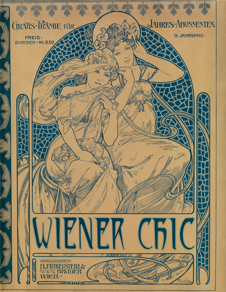 ALPHONSE MUCHA (1860-1939). WIENER CHIC. Magazine cover. 1899. 15x11 inches, 38x29 cm. B. Finkelstein & Bruder, Vienna.